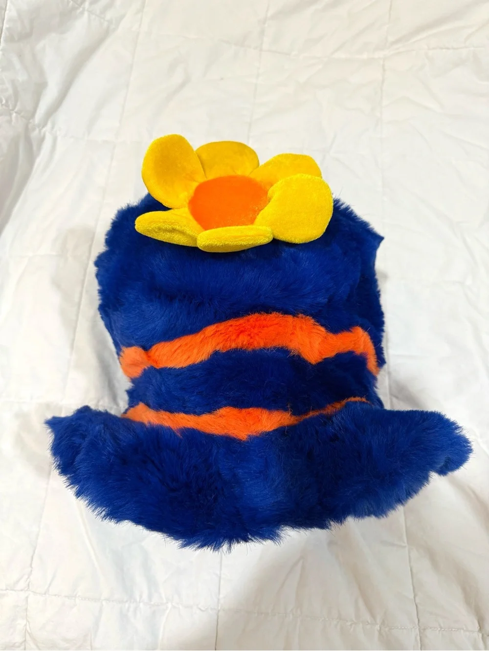 Kids Plush Blue & Orange Flower Hat Adjustable. Perfect for Halloween